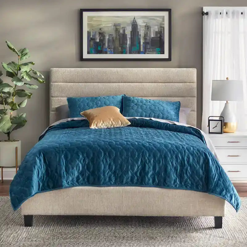 Raquel Queen Upholstered Bed with Channel Back by Lifestorey 18