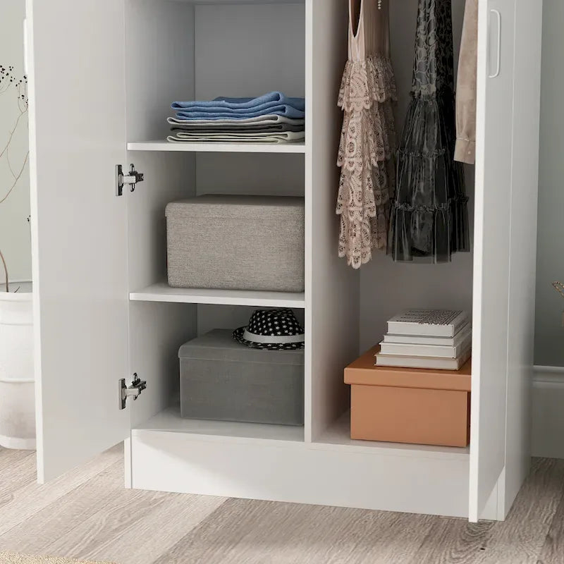 Freestanding 2-Door Bedroom Armoire with Hanging Rod 5