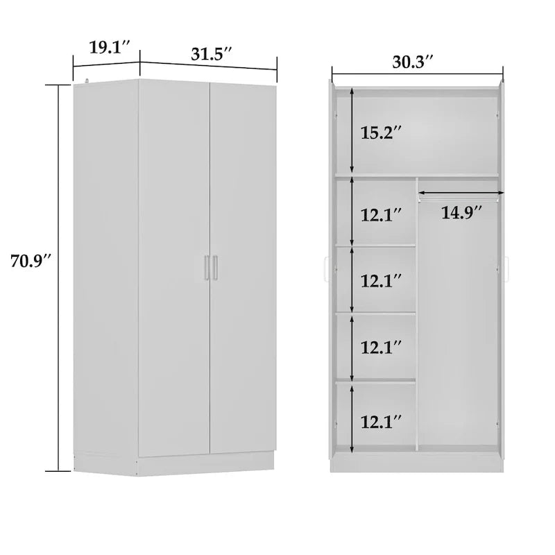 Freestanding 2-Door Bedroom Armoire with Hanging Rod 8