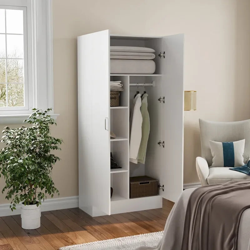 Freestanding 2-Door Bedroom Armoire with Hanging Rod 9