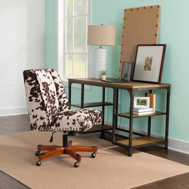 Plush Office Chair with Brown and White Cow Print 1