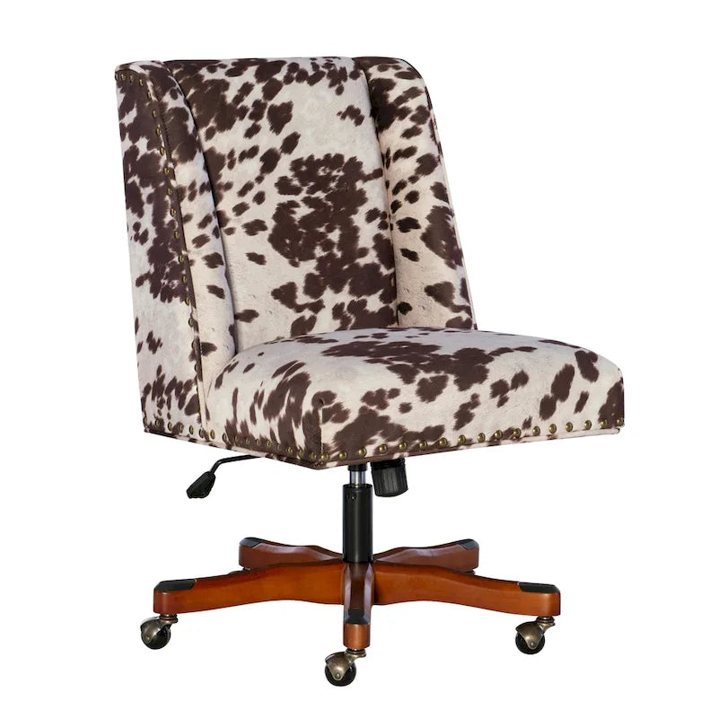 Plush Office Chair with Brown and White Cow Print 4