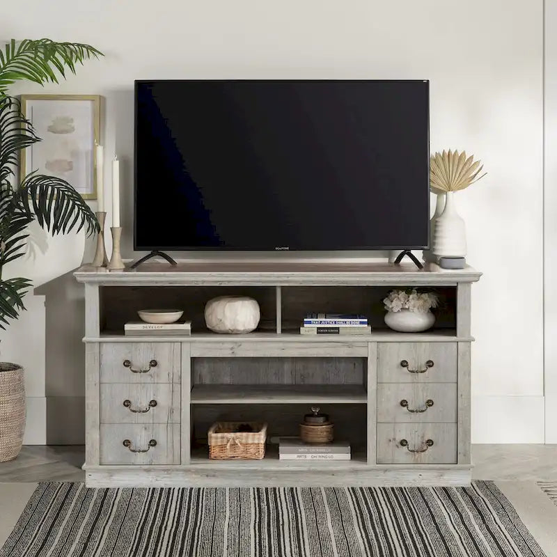 60-Inch Retro TV Stand Entertainment Center with 2 Cabinets and Open Shelves - Dimensions: 60W x 15.75D x 34.25H 1