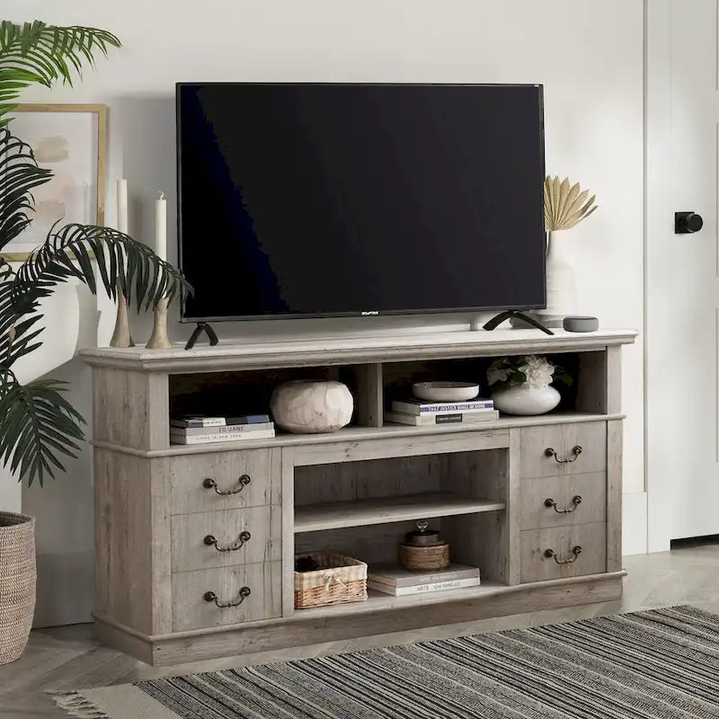 60-Inch Retro TV Stand Entertainment Center with 2 Cabinets and Open Shelves - Dimensions: 60W x 15.75D x 34.25H 2