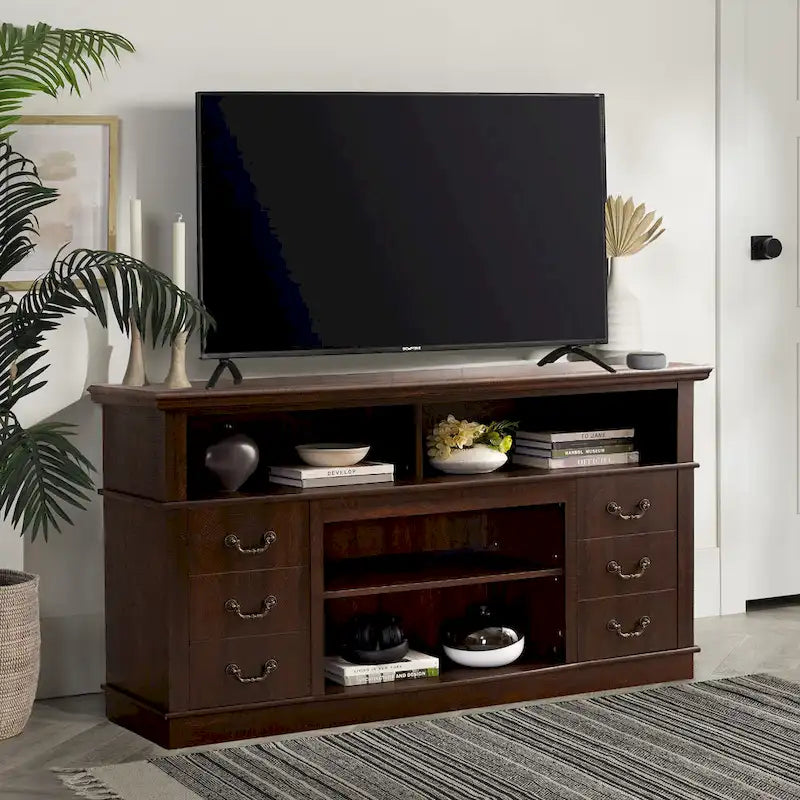 60-Inch Retro TV Stand Entertainment Center with 2 Cabinets and Open Shelves - Dimensions: 60W x 15.75D x 34.25H 4