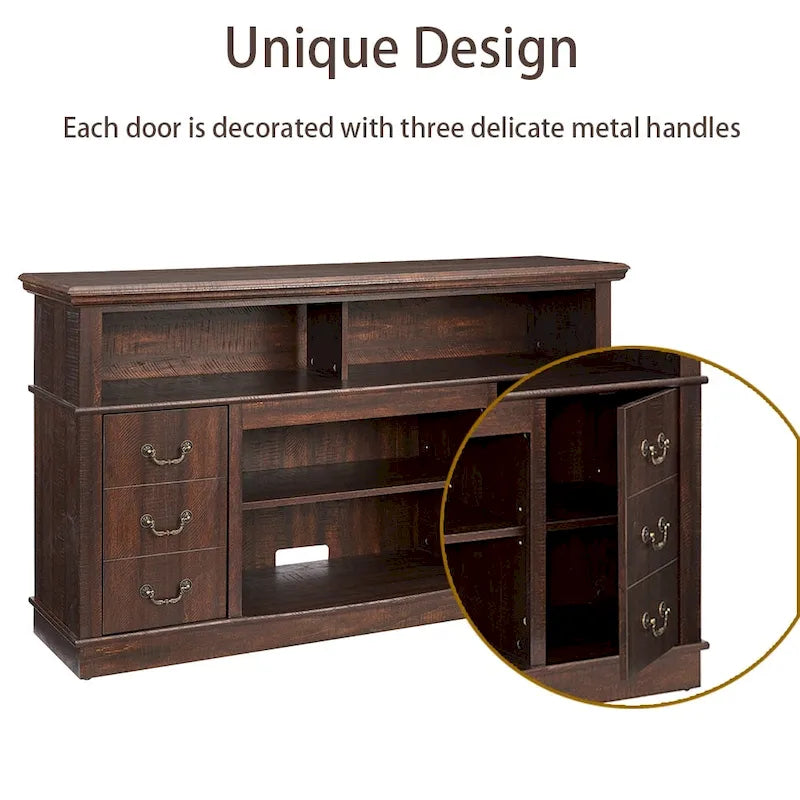 60-Inch Retro TV Stand Entertainment Center with 2 Cabinets and Open Shelves - Dimensions: 60W x 15.75D x 34.25H 8