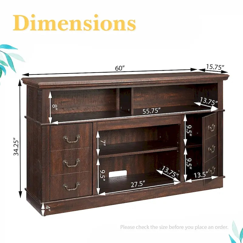 60-Inch Retro TV Stand Entertainment Center with 2 Cabinets and Open Shelves - Dimensions: 60W x 15.75D x 34.25H 10