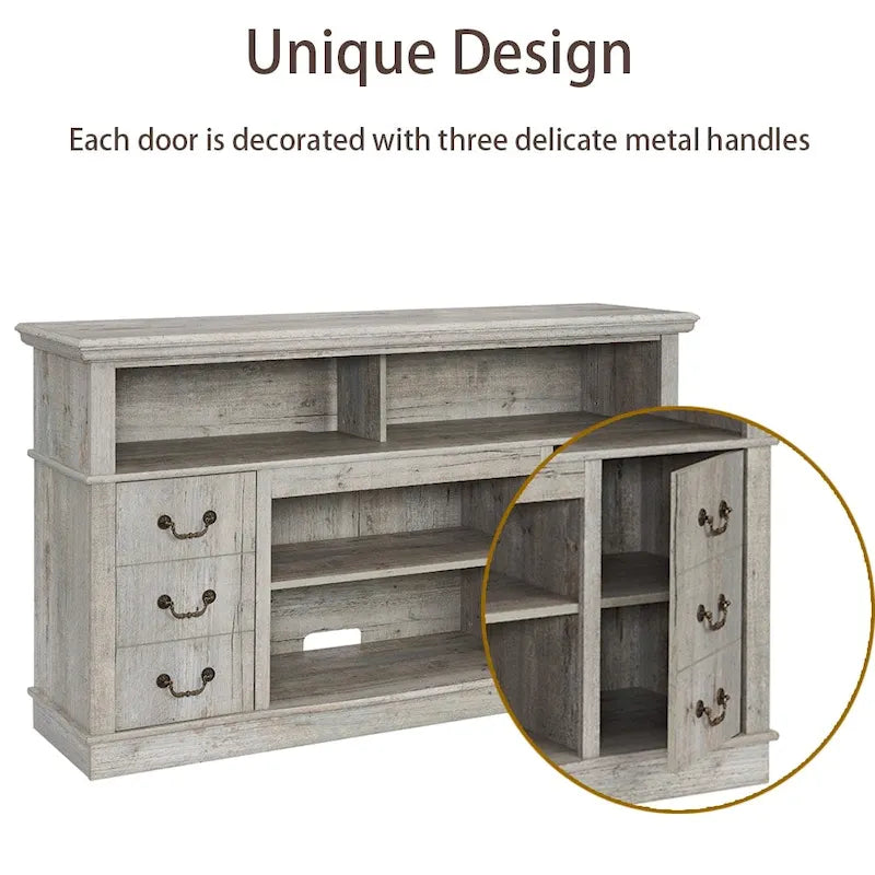 60-Inch Retro TV Stand Entertainment Center with 2 Cabinets and Open Shelves - Dimensions: 60W x 15.75D x 34.25H 14