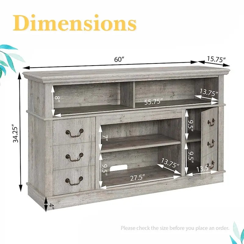 60-Inch Retro TV Stand Entertainment Center with 2 Cabinets and Open Shelves - Dimensions: 60W x 15.75D x 34.25H 15