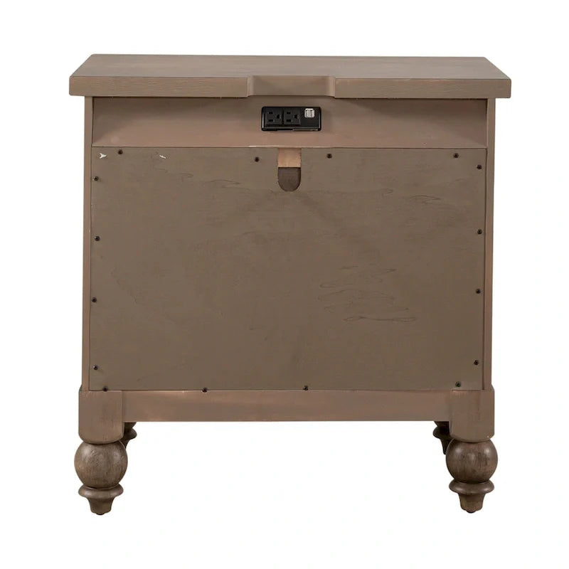 Americana Farmhouse Dusty Taupe Nightstand with 2 Drawers and Charging Station 1