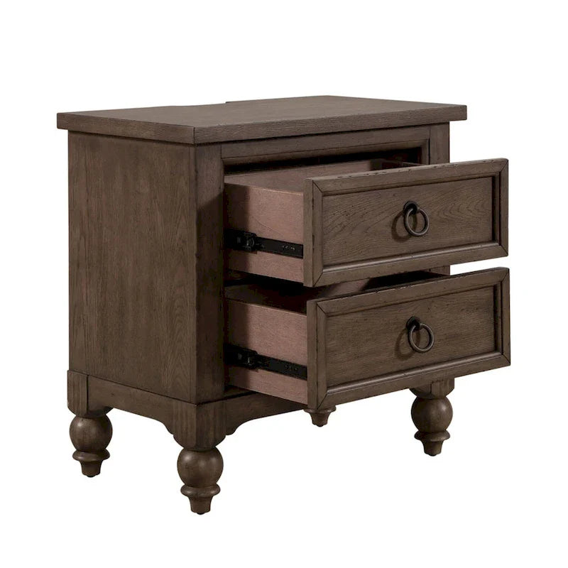 Americana Farmhouse Dusty Taupe Nightstand with 2 Drawers and Charging Station 3