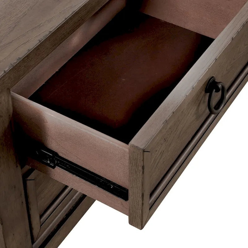 Americana Farmhouse Dusty Taupe Nightstand with 2 Drawers and Charging Station 5