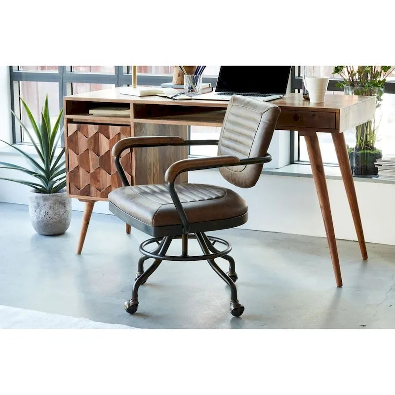 Aurelle Home Vintage-Inspired Soft Brown Leather Rustic Desk Chair 1