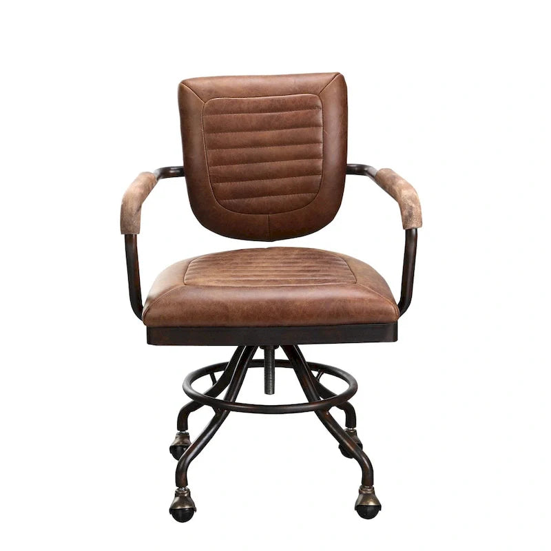 Aurelle Home Vintage-Inspired Soft Brown Leather Rustic Desk Chair 2