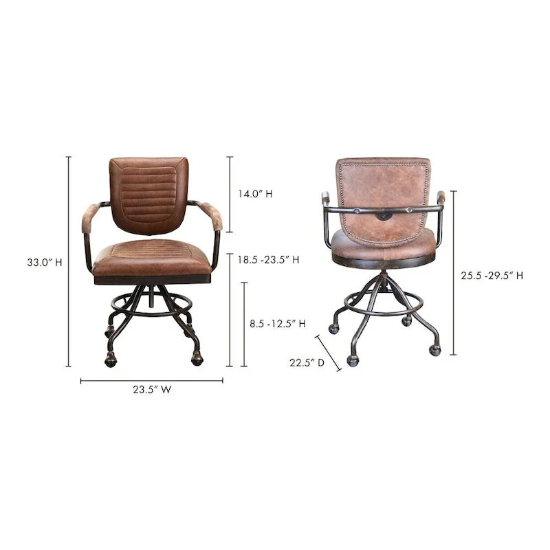 Aurelle Home Vintage-Inspired Soft Brown Leather Rustic Desk Chair 3