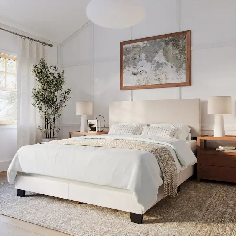 Nova Contemporary Queen Bed with Upholstered Design – Box Spring Needed 1