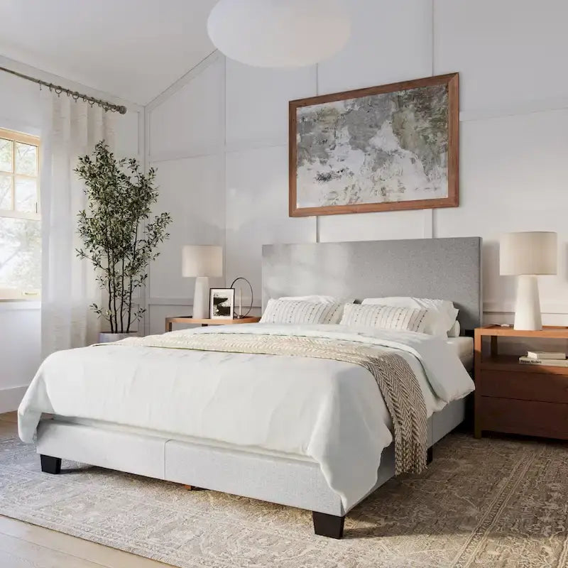 Nova Contemporary Queen Bed with Upholstered Design – Box Spring Needed 2