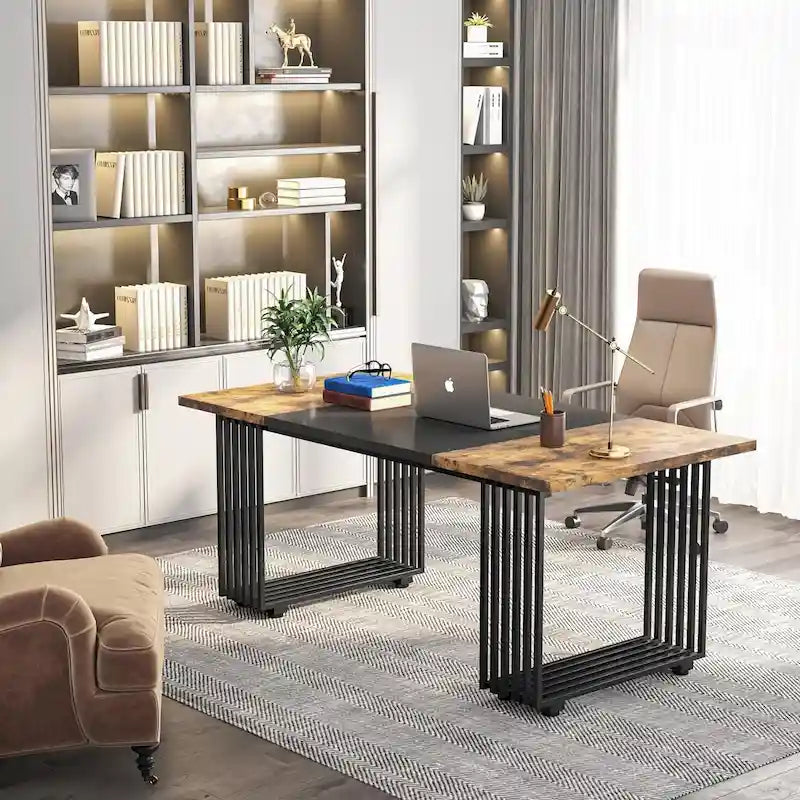 70.9" Contemporary White Executive Desk with Gold Metal Frame 28