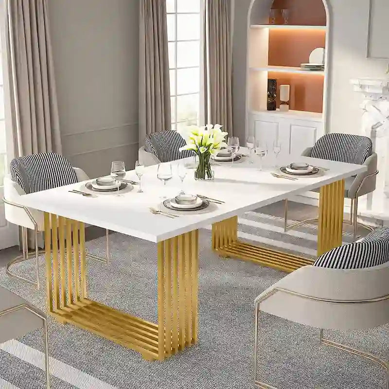 70.9" Contemporary White Executive Desk with Gold Metal Frame 2