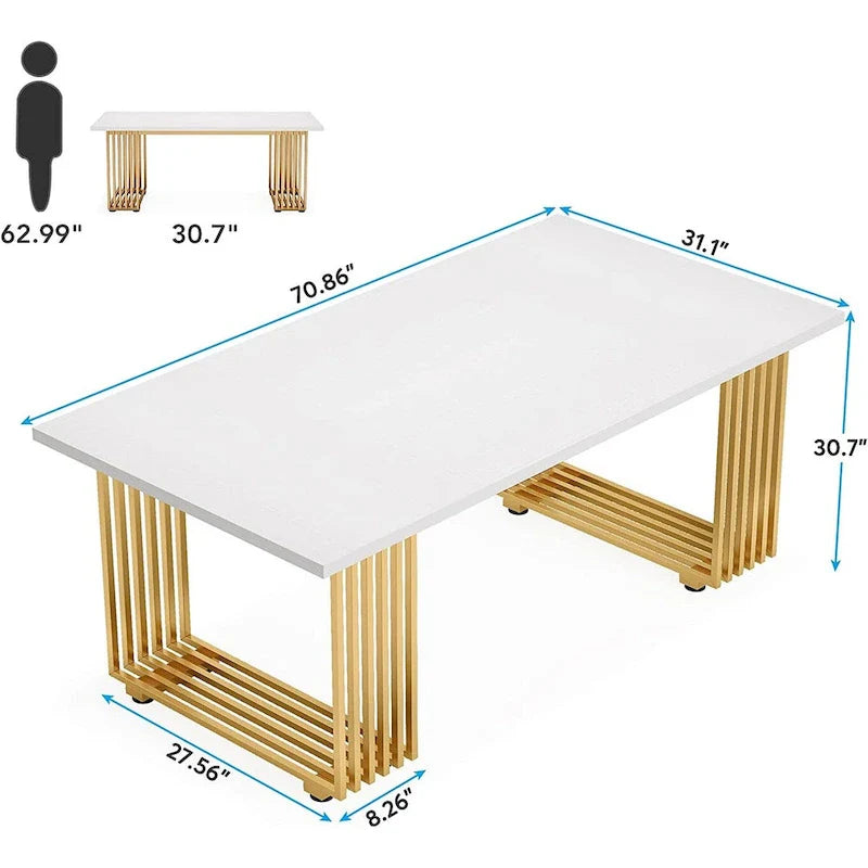 70.9" Contemporary White Executive Desk with Gold Metal Frame 5