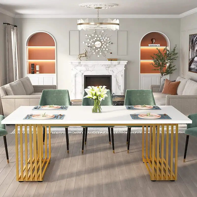 70.9" Contemporary White Executive Desk with Gold Metal Frame 7