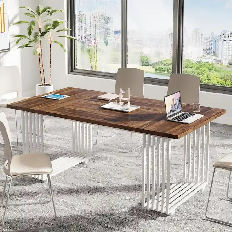70.9" Contemporary White Executive Desk with Gold Metal Frame 11