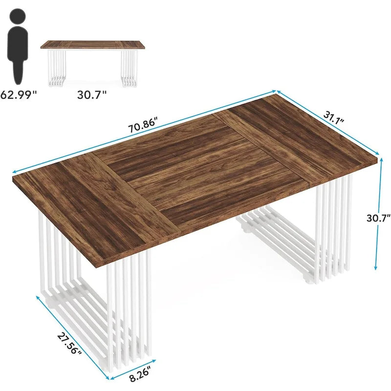 70.9" Contemporary White Executive Desk with Gold Metal Frame 12