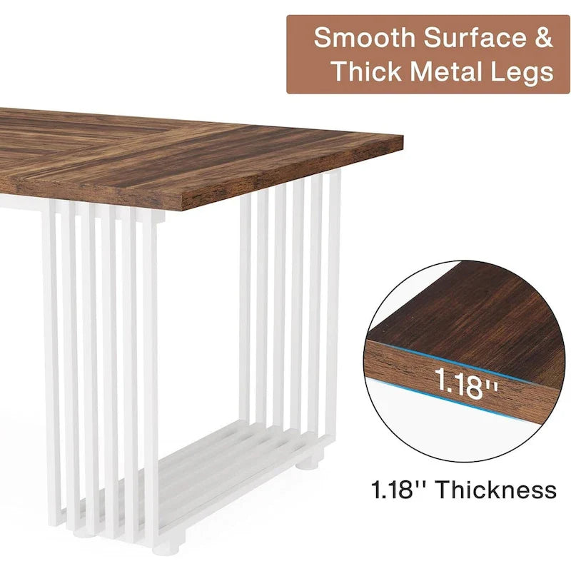70.9" Contemporary White Executive Desk with Gold Metal Frame 13