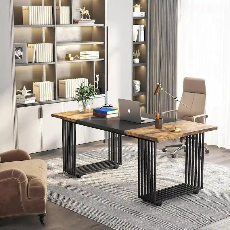 70.9" Contemporary White Executive Desk with Gold Metal Frame 14