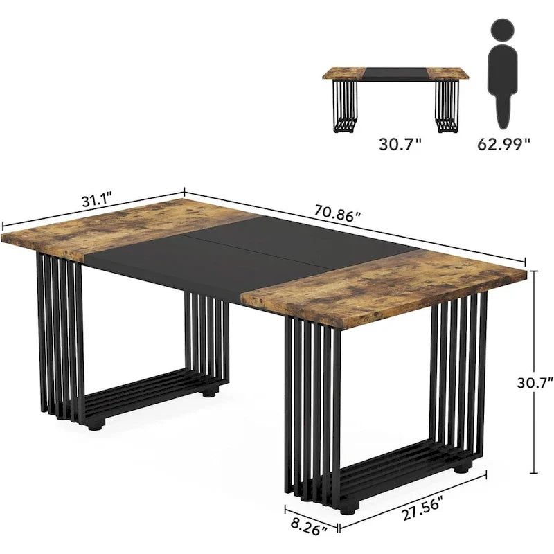 70.9" Contemporary White Executive Desk with Gold Metal Frame 15