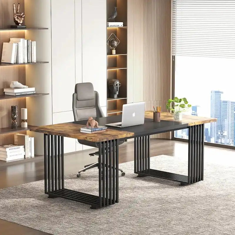 70.9" Contemporary White Executive Desk with Gold Metal Frame 16