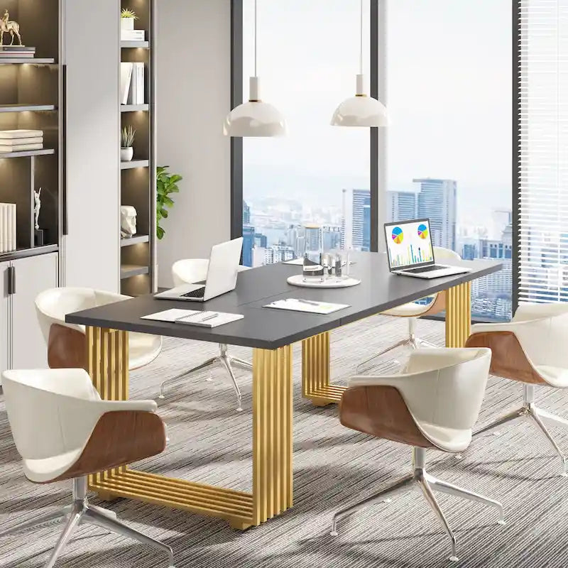 70.9" Contemporary White Executive Desk with Gold Metal Frame 23