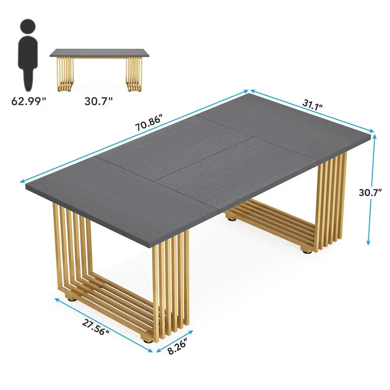 70.9" Contemporary White Executive Desk with Gold Metal Frame 25