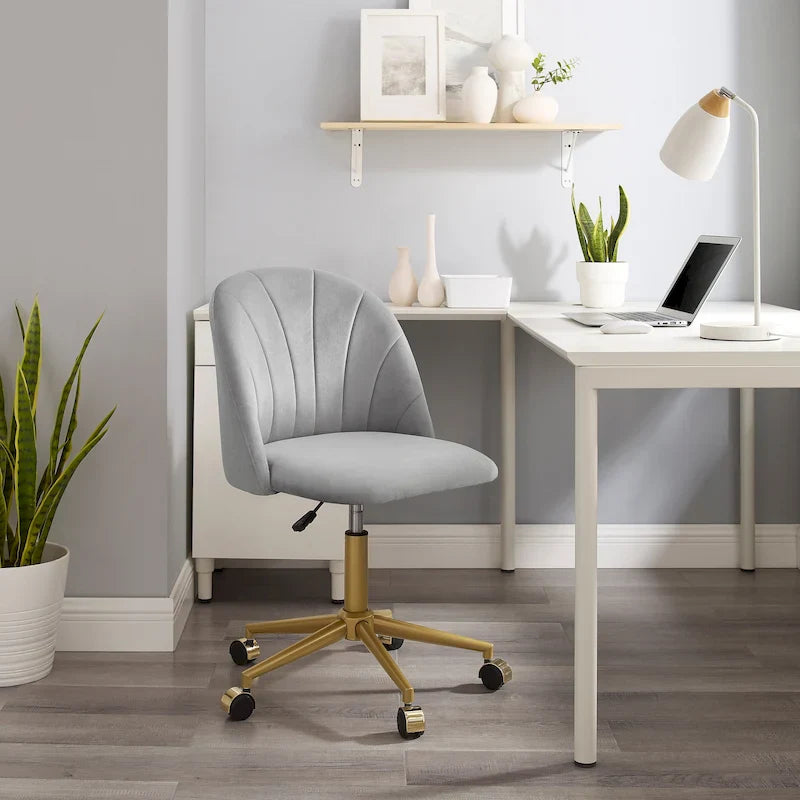 Curved Velvet Swivel Desk Chair - Aubrie Collection 30