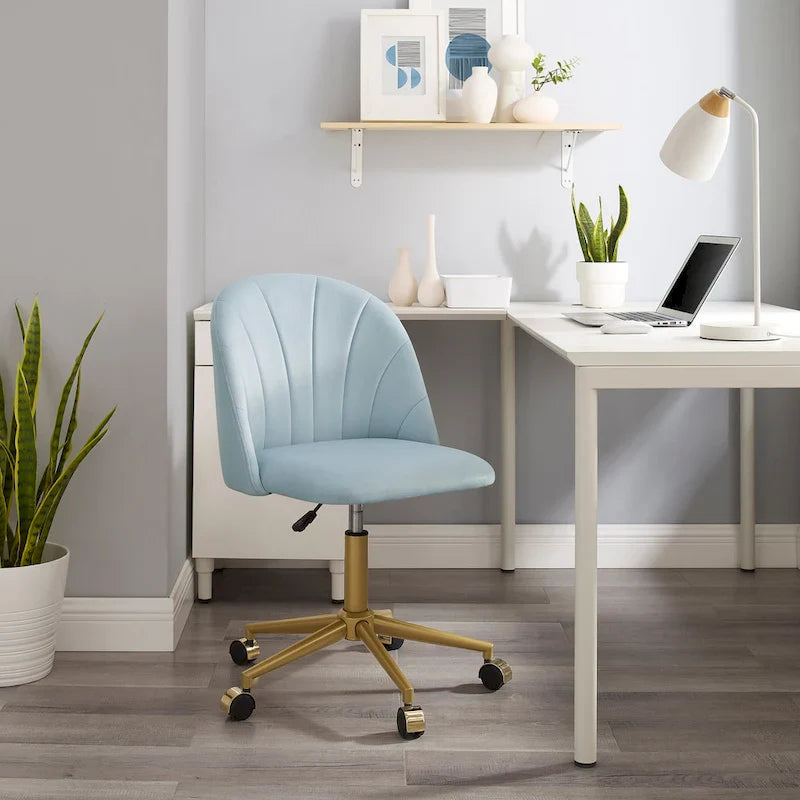 Curved Velvet Swivel Desk Chair - Aubrie Collection 8