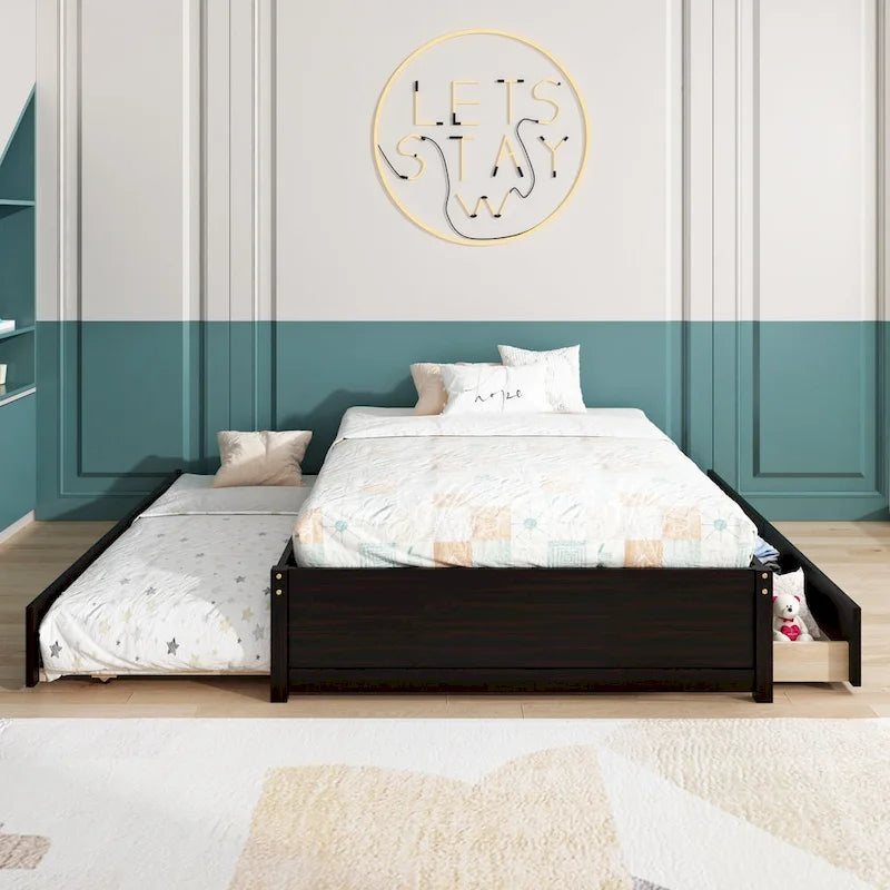 Full Bed Frame with Twin Trundle and Dual Storage Drawers 1
