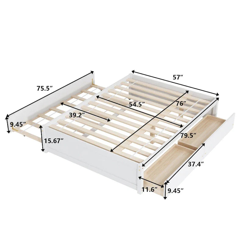 Full Bed Frame with Twin Trundle and Dual Storage Drawers 3