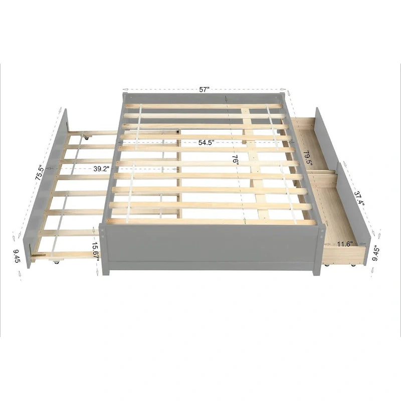 Full Bed Frame with Twin Trundle and Dual Storage Drawers 13