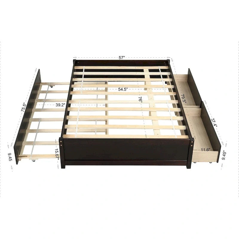 Full Bed Frame with Twin Trundle and Dual Storage Drawers 16