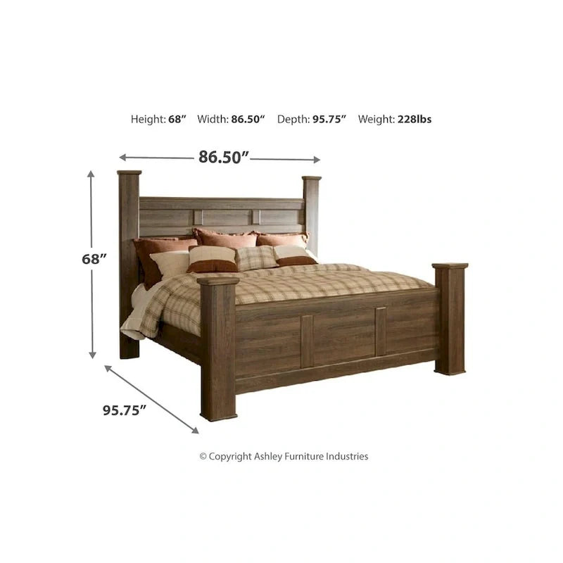 Farmhouse Poster Bed with Wooden Frame and Panel Headboard 4