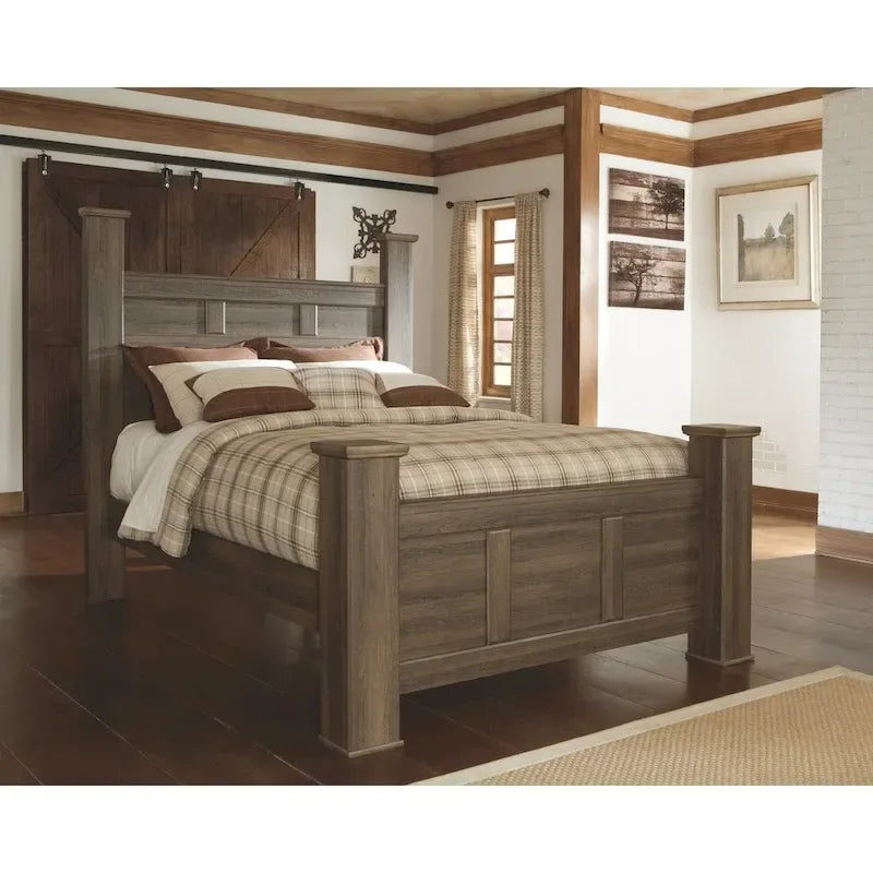 Farmhouse Poster Bed with Wooden Frame and Panel Headboard 5