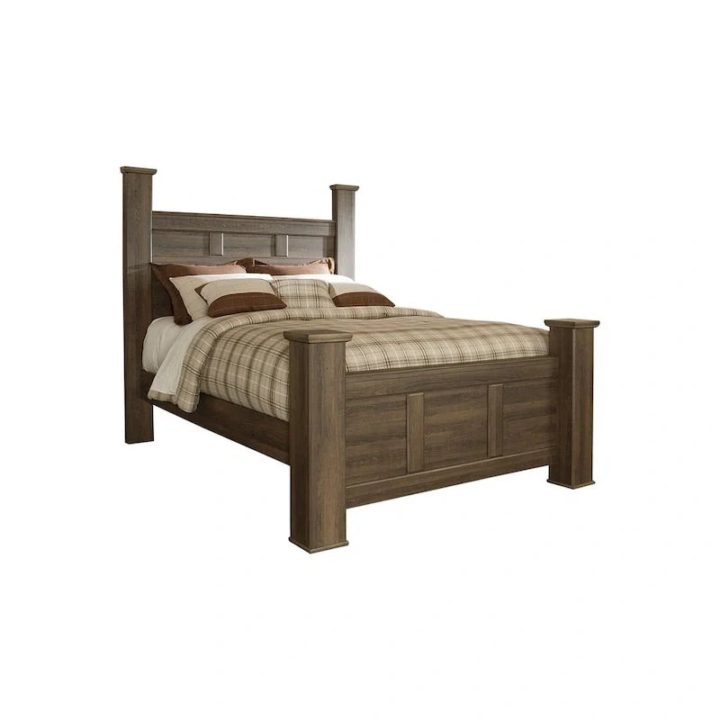 Farmhouse Poster Bed with Wooden Frame and Panel Headboard 6