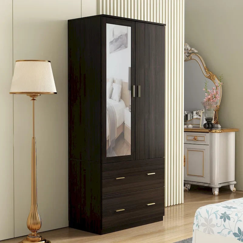 Modern Wardrobe Armoire with Mirror Door Hanging Rod and Drawers 6