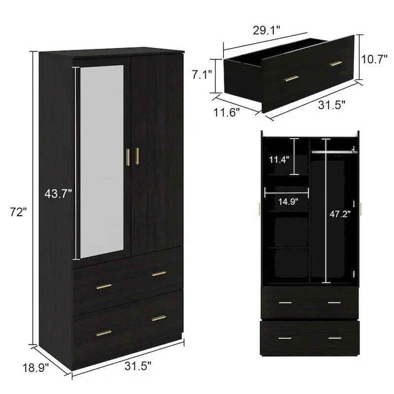 Contemporary Minimalist Wooden Freestanding Wardrobe for Bedroom 11