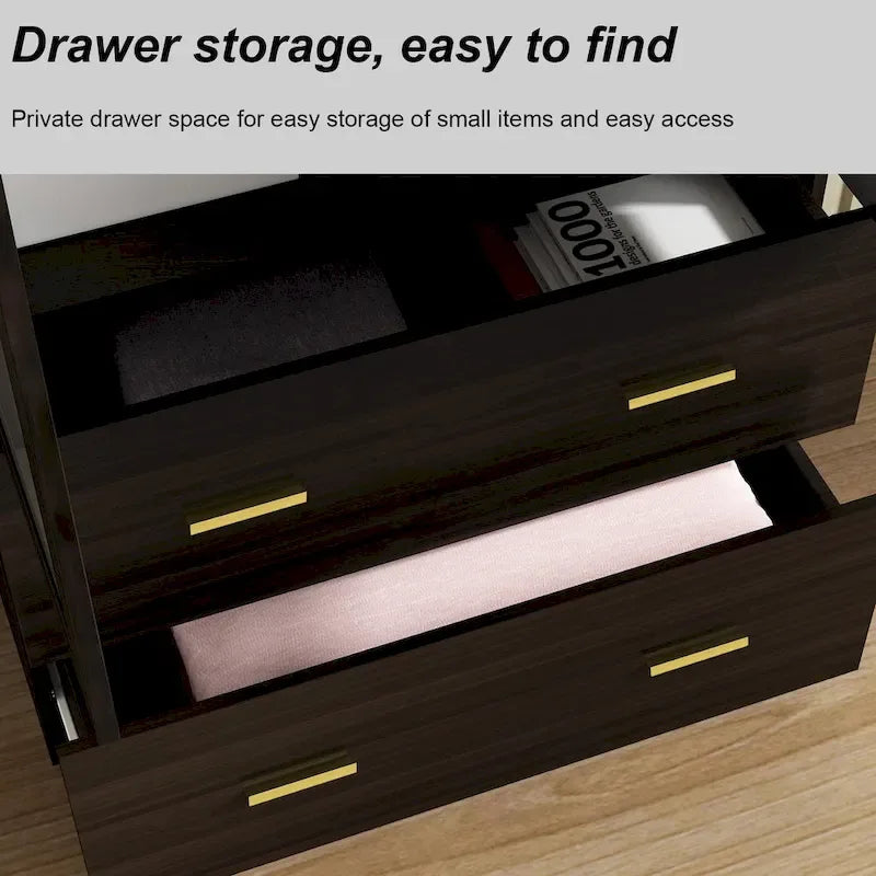 Modern Wardrobe Armoire with Mirror Door Hanging Rod and Drawers 14