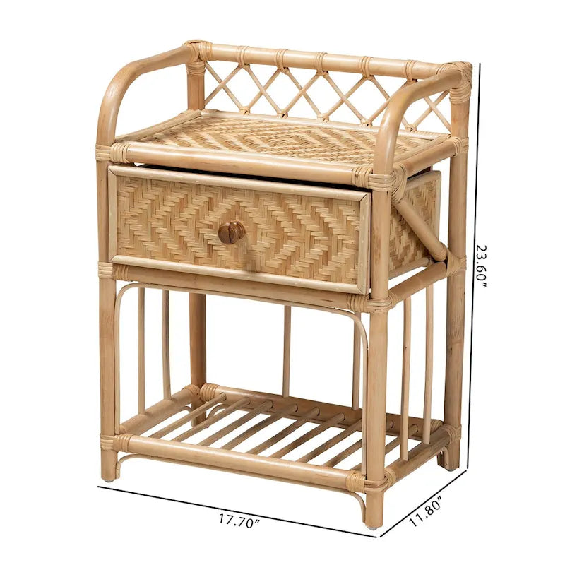 Modern Bohemian Natural Brown Rattan Nightstand with 1 Drawer by Kobie 2