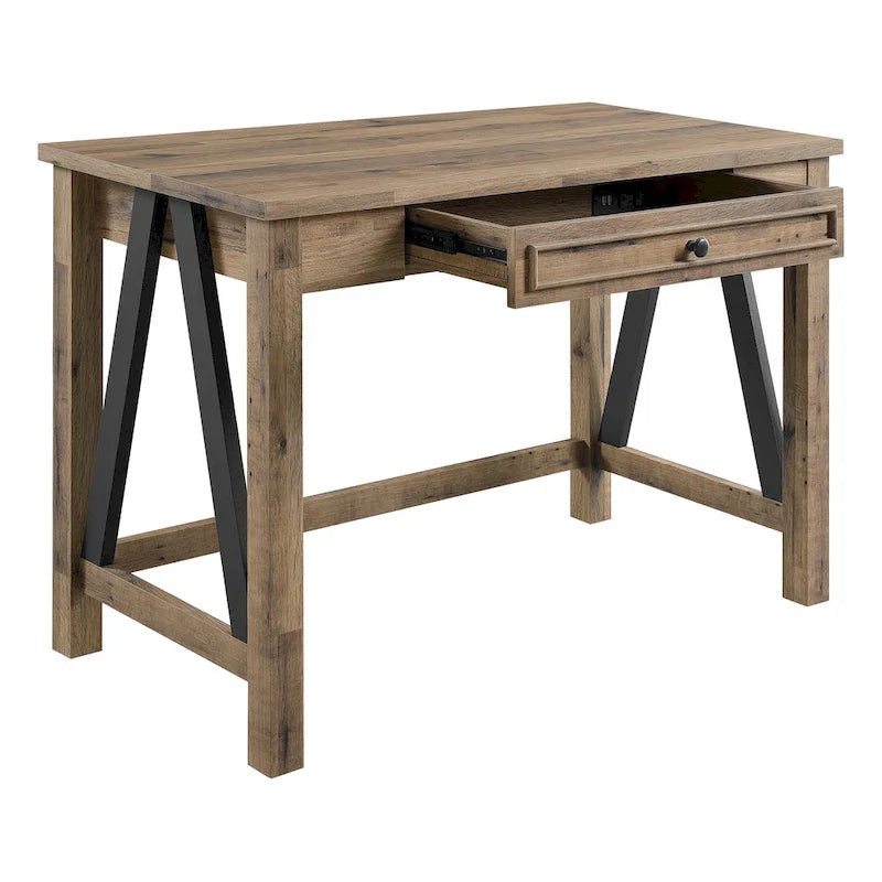 Salvage Oak Quinton Writing Desk with Drawer 5