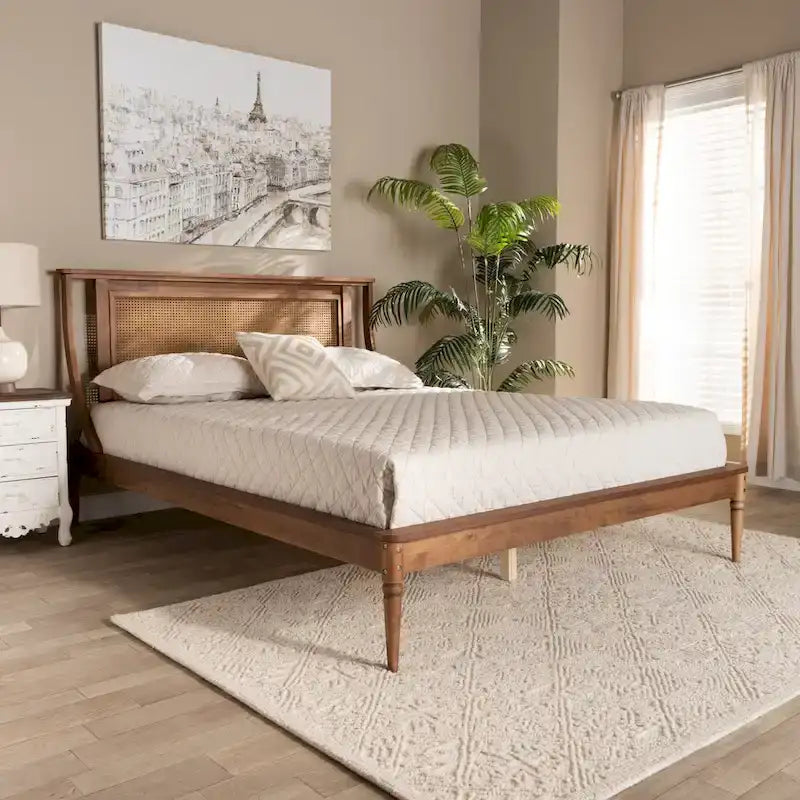 Jamila Contemporary Synthetic Rattan Platform Bed in Walnut Brown 1