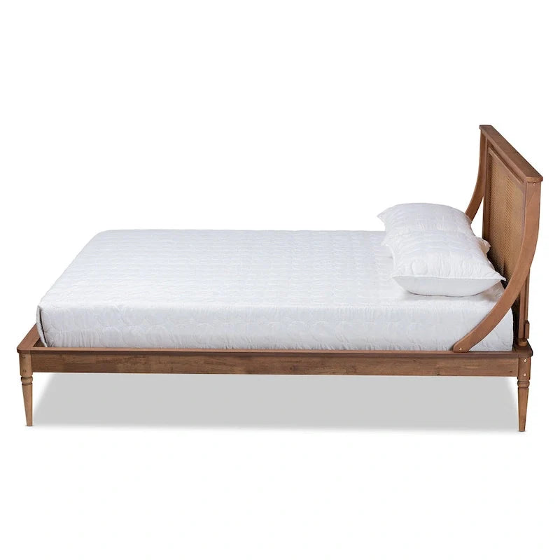 Jamila Contemporary Synthetic Rattan Platform Bed in Walnut Brown 7