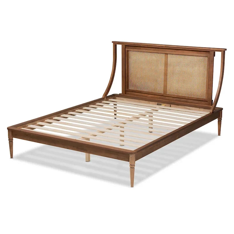 Jamila Contemporary Synthetic Rattan Platform Bed in Walnut Brown 8